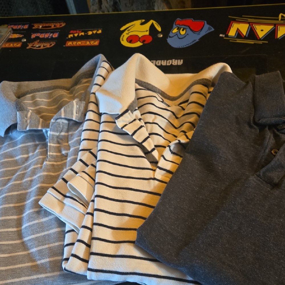 Old Navy 3 Mens Polo Shirts - Blue, Gray, and White Stripes